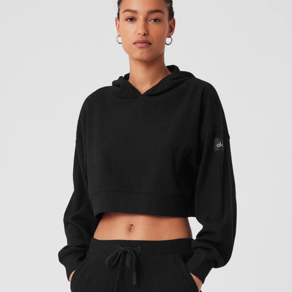 ALO Yoga Black Cropped Hoodie Sweater
